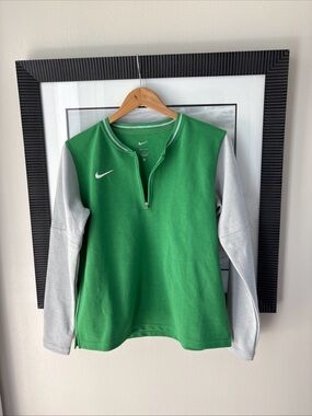 Nike Dri-FIT 1/4 Zip Pullover Top Green Gray Women’s Med FJ9572-315